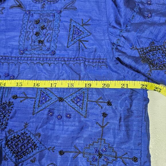 Chico's Design Vintage Royal Blue Silk Beaded Embroidered Blouse Size 1 / US 80 - Picture 10 of 12